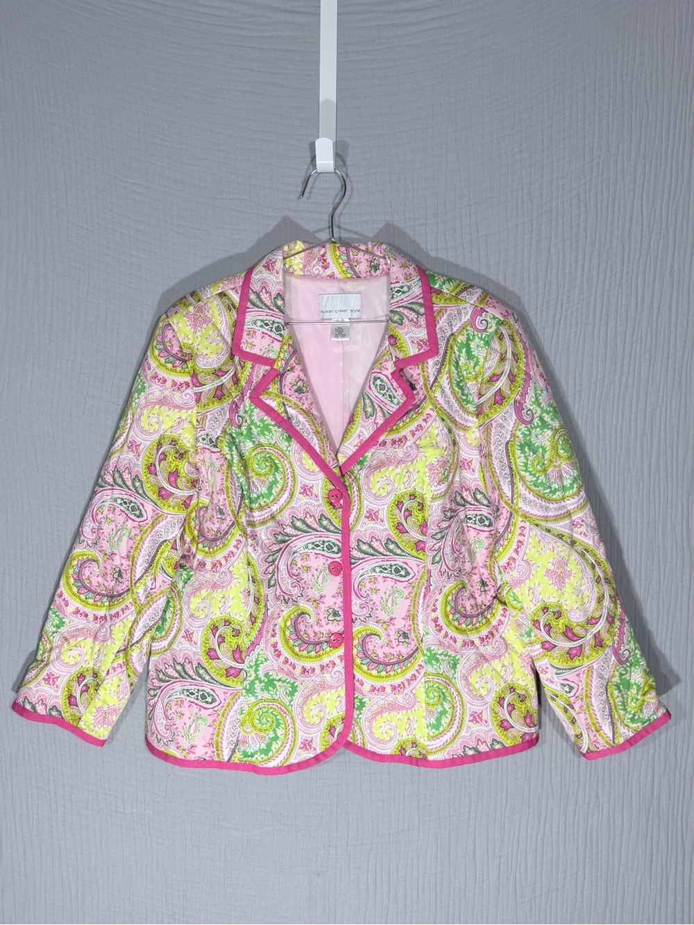 🌸 Susan Graver |  Pink & Green Paisley Quilted Blazer | 1X